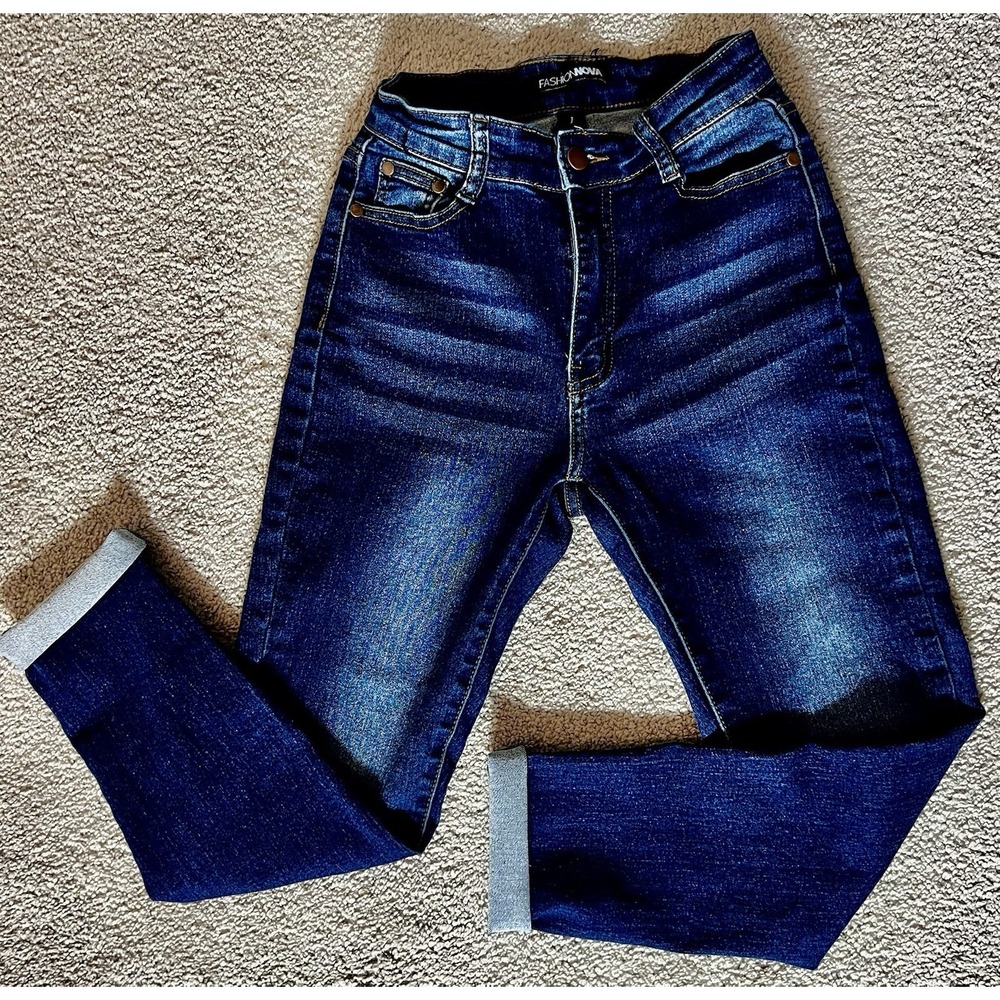 Fashion Nova Y2K Skinny Jeans Sz 1 Dark Blue Booty Shaping Stretchy #F Classic